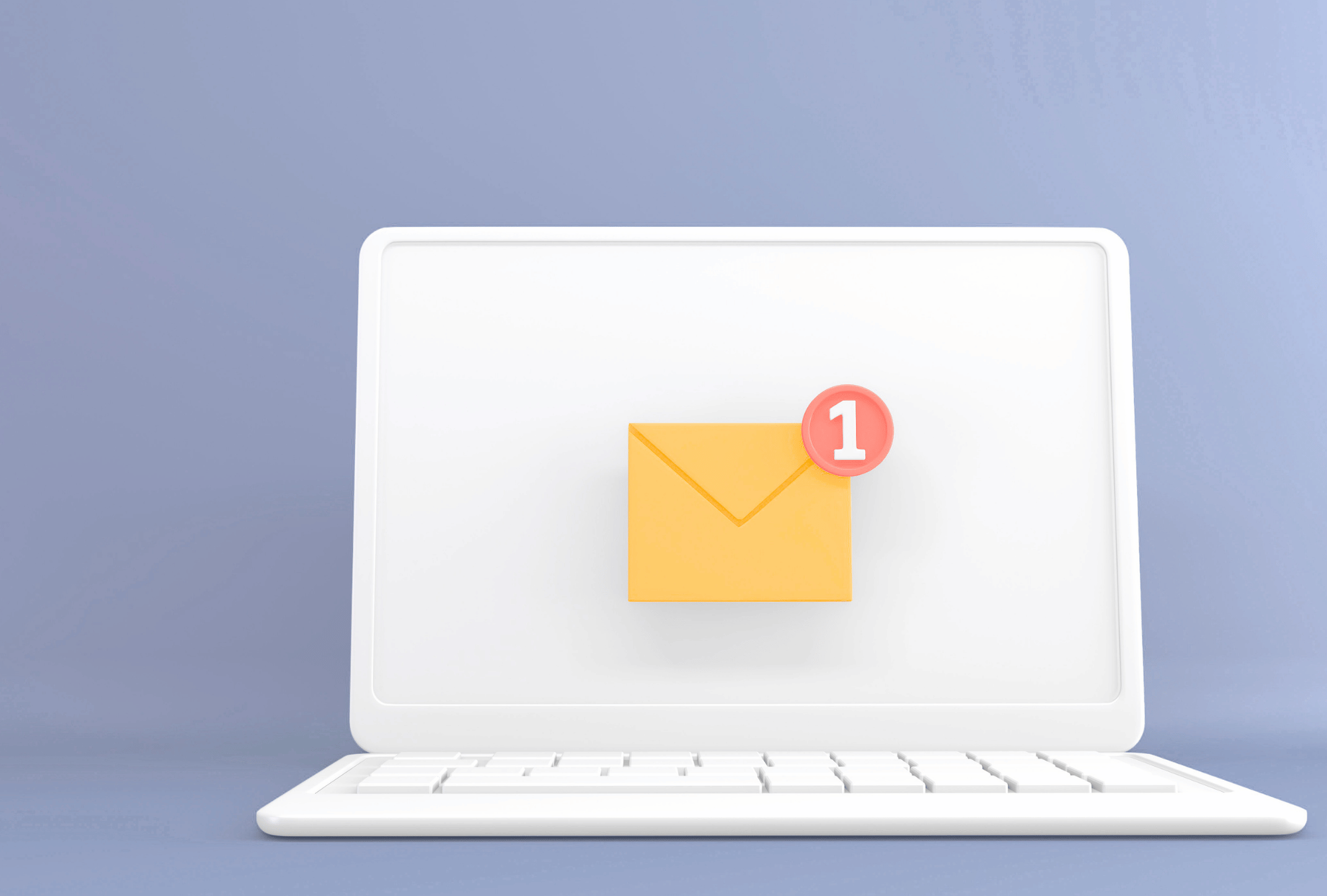 Image of white laptop on blue background. On laptop screen, an email notification is shown.