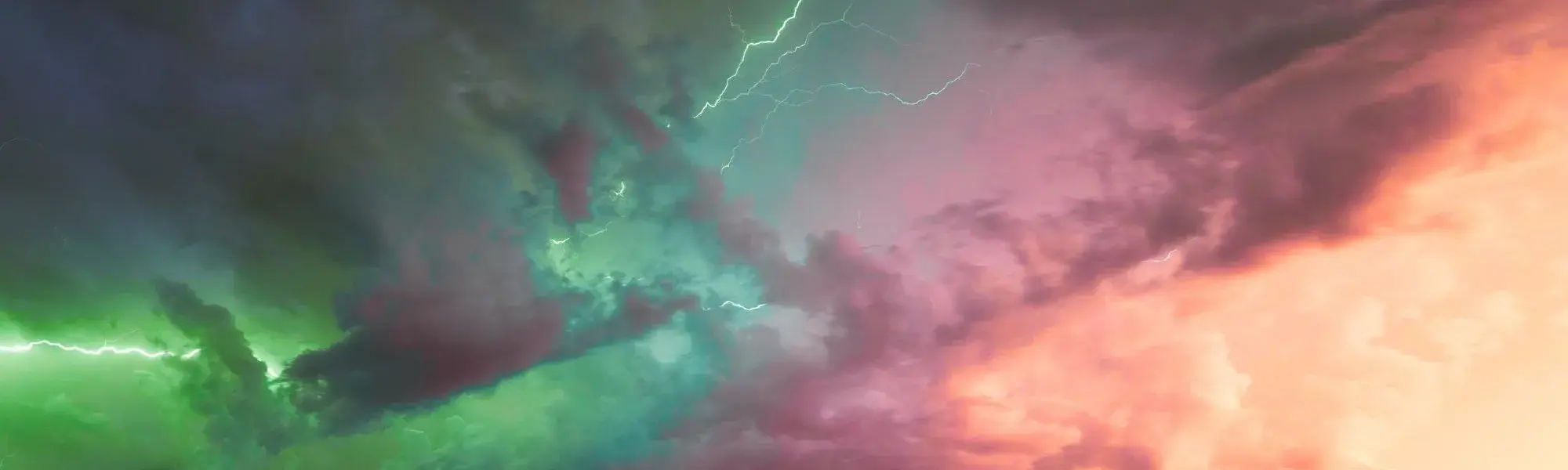 Green and pink sky with lightning crack down the middle