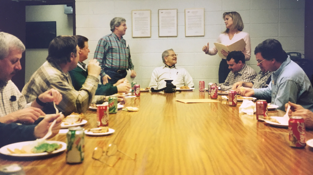 Photo of UWNEMN meeting at Hibbing Taconite in the 1990s. 