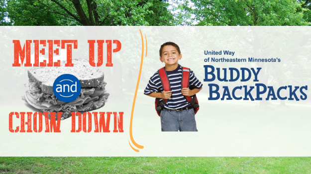 Meet Up and Chow Down and Buddy Backpacks logos