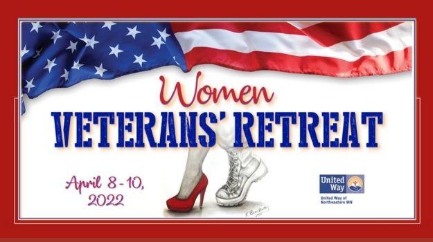 Women Veterans Retreat logo: a pair of women's legs, one is in a red high heeled shoe, and the other is in a combat boot