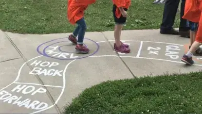 Children play on a Born Learning Trail in Fond Du Lac, Wisconsin